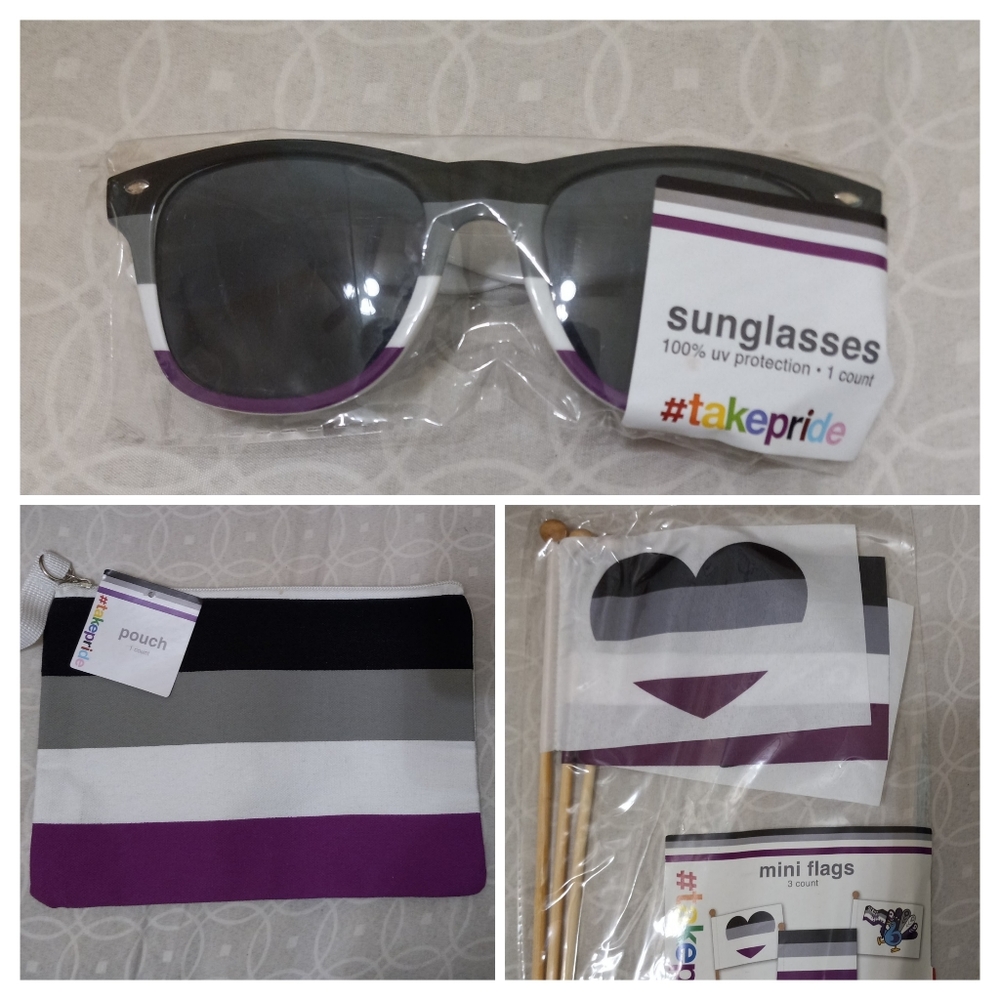 Asexual Pride Merch Bundle- Sunglasses, Bag, Mini Flags